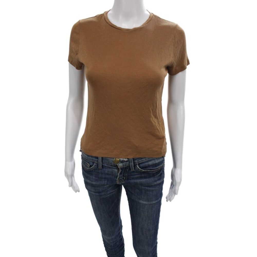 Alice + Olivia Women Basic Jersey Short Sleeve T-Shirt Tan Size XS
